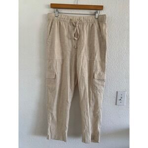Gap Womens Khaki Linen Blend Easy Cargo Pants Beige Elastic Waist M